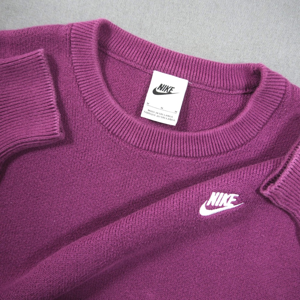Nike Knit Crewneck Men Sweater M Plum Gym Retro Thick Crewneck Pullover 90s